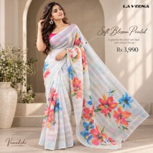 Soft Blossom Multicolour Floral Printed Saree with Pastel Checkered Texture