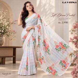 Pastel Garden Bloom – Delicate Floral Printed Saree with an Airy, Dreamlike Drape