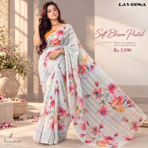 Soft Blossom Elegance – Breezy Floral Printed Saree in a Dreamy Pastel Palette